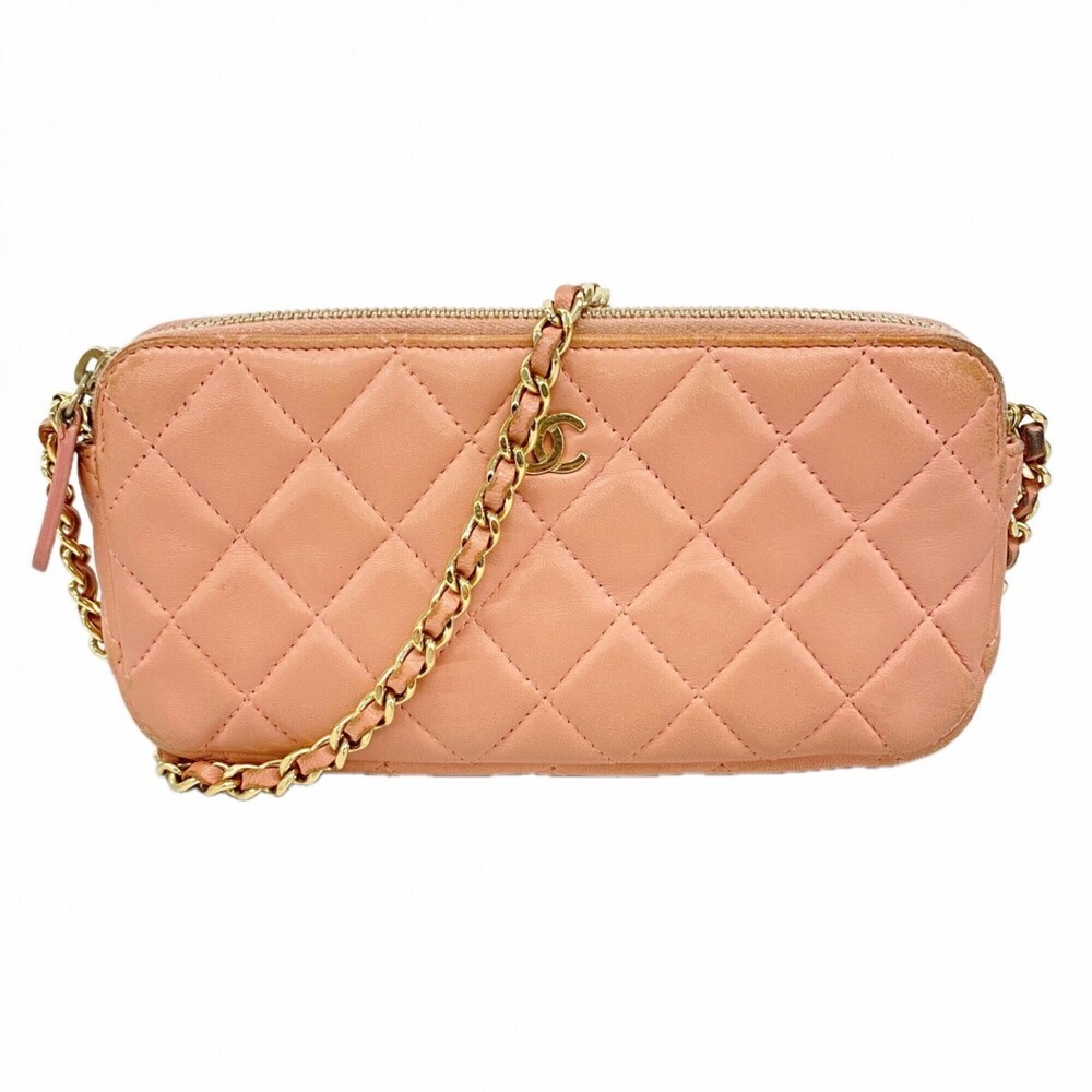 CHANEL Pink Lambskin Leather Shoulder Bag
